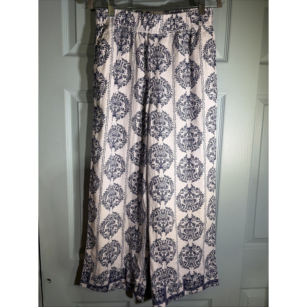 Joie Women's Wide Leg pants Linen Floral Blue Coastal Core, Boho Sz Small.